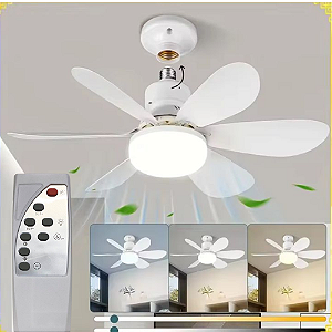 Ventilador Teto Bocal E27 Com Luz 60w 3 Tipos de Luz Controle Remoto Ventilador Com 5 Par Bivolt