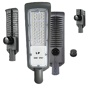Luminária Led Publica Smd 50w Com Relé Fotocélula Ip67 Poste De Rua 75% Lúmen Frio 6500K Bivolt 98V-220V