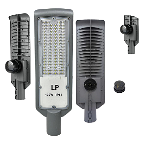 Luminária Led Publica Smd 100w Com Relé Fotocélula Ip67 Poste De Rua 50% Lúmen Frio 6500K Bivolt 98V-220V