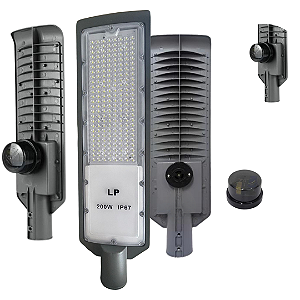 Luminária Led Publica Smd 200w Com Relé Fotocélula Ip67 Poste De Rua 75% Lúmen Frio 6500K Bivolt 98V-220V