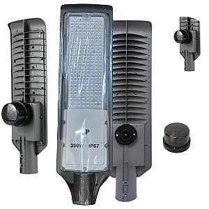 Luminária Led Publica Smd 300w Com Relé Fotocélula Ip67 Poste De Rua 75% Lúmen Frio 6500K Bivolt 98V-220V