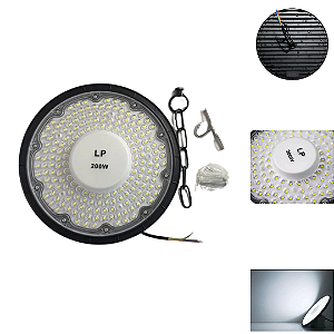 Luminária Led Ufo Slim Smd 200W 75% Lúmen IP67 Industrial Bivolt 98v-220v Branco Frio 6500k