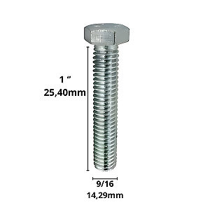 Parafuso Sextavado Rosca Inteira 9/16-12 X 1UNC Ferro Zinco Branco