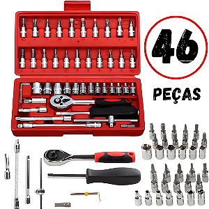 Maleta chave catraca e soquetes reversível 46 peças