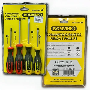 Chave De Fenda E Philips Bomvink 4 Peças Ponta Magnética