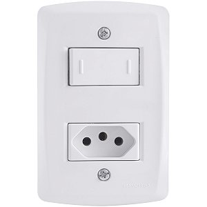 Conjunto 4x2 com 1 Interruptor Paralelo 10 A 250 V e 1 Tomada 2P+T 20 A 250 V Tramontina Lux2 Branco