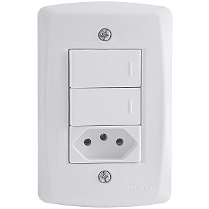 Conjunto 4x2 com 2 Interruptores Simples 10 A 250 V e 1 Tomada 2P+T 20 A 250 V Tramontina Lux2 Branco