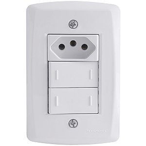 Conjunto 4x2 com 2 Interruptores Paralelos 10 A 250 V e 1 Tomada 2P+T 20 A 250 V Tramontina Lux2 Branco