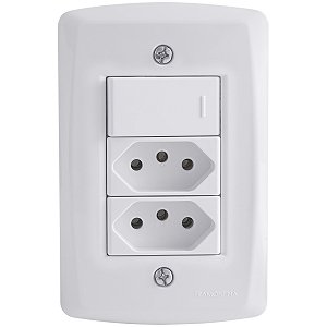 Conjunto 4x2 com 1 Interruptor Simples 10 A 250 V e 2 Tomadas 2P+T 20 A 250 V Tramontina Lux2 Branco