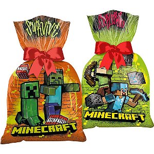 12 Sacolas Minecraft Saquinho Lembrancinha Surpresa Festa Aniversário