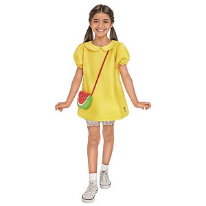 Fantasia Vestido Magali Infantil Luxo Turma da Mônica Tamanho de 3 a 12 Anos