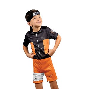 Fantasia Naruto Macacão Curto Com Bandana Infantil