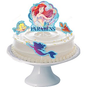4 Topo Decoração de Bolo Tema Festa Pequena Sereia Ariel Disney