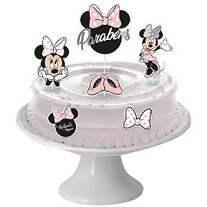 6 Topo Decoração de Bolo Festa Minnie Mouse Rosa