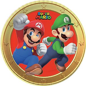 8 Pratos Redondo Tema Festa Super Mario