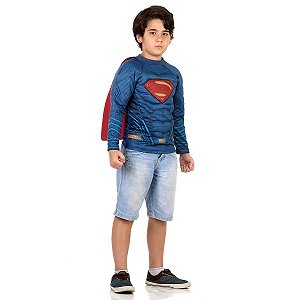 Fantasia Super Homem Infantil Camiseta Com Musculatura Super Man