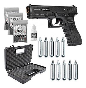 Pistola de Airsoft Spring S23 6mm G23 - QGK + BBs + Alvo + Maleta