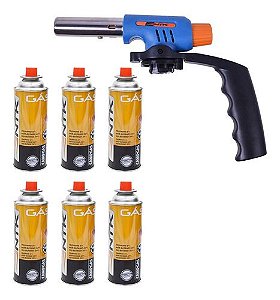 Maçarico Portátil Controle Fluxo Ikon Ntk + 6 Refil Campgás