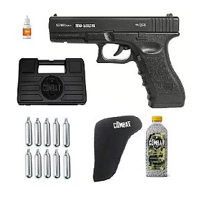 Kit Pistola Airgun Co2 Glock G17 Nbb + 4100 Esferas + Maleta + 10 Cilindros + Oleo Silicone + Coldre