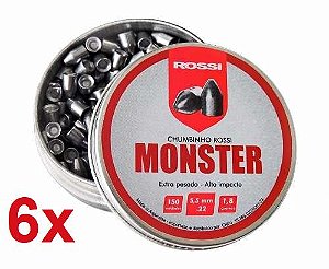 Kit 6 Chumbinho Pressão Monster Rossi 5.5 C/ 150un Cada
