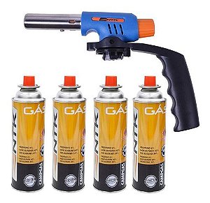 Maçarico Portátil Controle Fluxo Ikon Ntk + 4 Refil Campgás