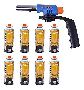 Maçarico Portátil Controle Fluxo Ikon Ntk + 8 Refil Campgás