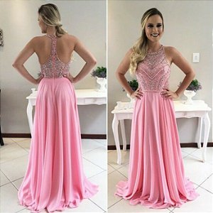 vestido rosa crepe