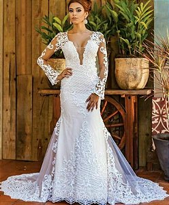 VESTIDO DE NOIVA EM CAMADAS DE TULE E APLICAÇÕES S RJFXP2BXR