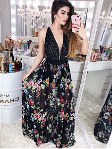 Vestido de verão para meninas frente única decote floral verão