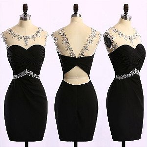 VESTIDO PRETO COM BORDADO E TULE SOB WQ2XA5CXW