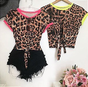 vestido animal print com neon