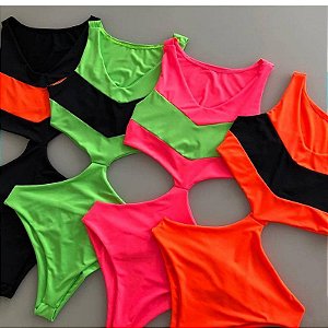 BODY NEON CORAL COM FAIXA COLORIDA K 9NX5KMXCM