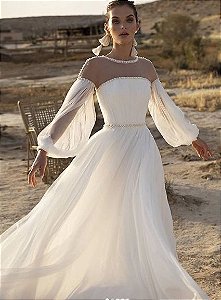 Vestido de Noiva Casamento Estilo Princesa Super Luxo com Cauda Longa  Rendado Vestido de Noiva Princesa Rendado Manga Longa (38, BRANCO)