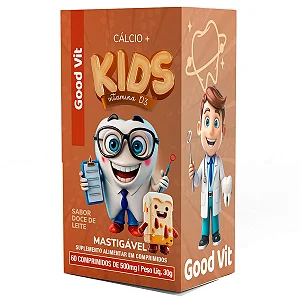 Cálcio + Vitamina D3 Kids c/ 60 Comprimidos Mastigável sabor Doce de Leite