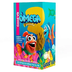 Ômega 3 peixinho Kids c/ 120 Comprimido Mastigável Sabor Cereja com Laranja
