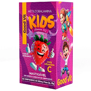 Vitamina B12 + Vitamina C Kids c/60 Comprimidos Mastigável sabor Morango