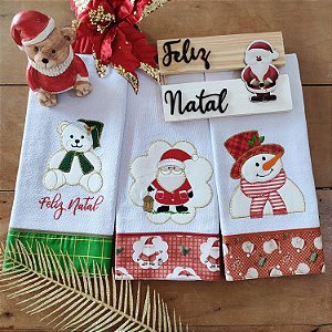 NATAL - KIT 3 PANOS DE PRATO BORDADO 01, 65X44CM