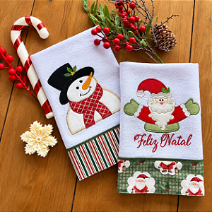 KIT 2 PANOS DE PRATO BORDADO NATAL - 003, 65X44CM