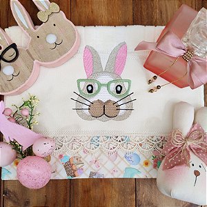 PÁSCOA - TOALHA DE LAVABO AVULSO COELHO ÓCULOS VERDE