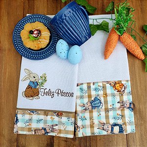 KIT 2 PANOS DE PRATO PÁSCOA BABADO - COELHO JARDINEIRO