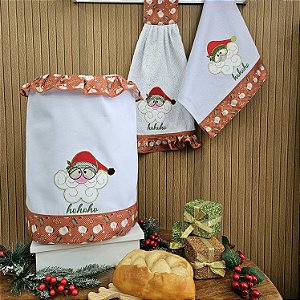 NATAL - KIT 3 PEÇAS NOEL ÓCULOS - GALÃO, BATE MÃO E PANO DE PRATO