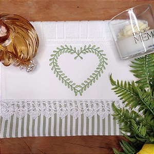 AMORE - TOALHA DE LAVABO CORAÇÃO VERDE