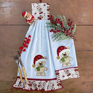 NATAL - JOGO BATE MÃO E PANO DE PRATO, URSO