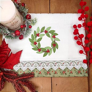 NATAL - TOALHA DE LAVABO BORDADA - GUIRLANDA CAFÉ