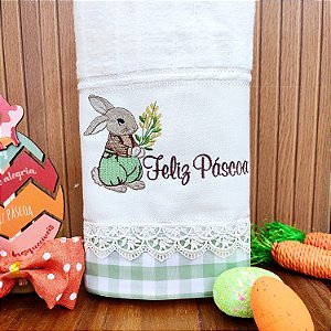 PÁSCOA - TOALHA DE LAVABO AVULSO FELIZ PÁSCOA VERDE