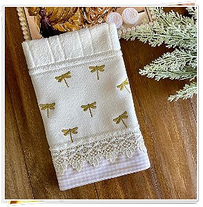 TOALHA DE LAVABO AVULSO BORDADO - LIBELULAS DOURADAS, 30CMX45CM