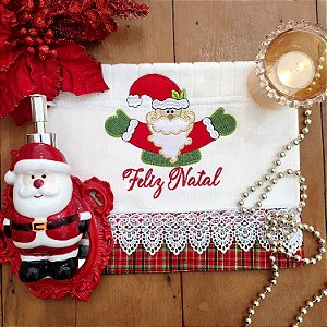 NATAL - TOALHA DE LAVABO BORDADA - NOEL ABRAÇO