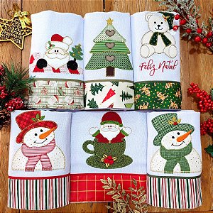 NATAL - KIT 6 PANO DE PRATO BORDADOS 01, 65cm x 44cm.