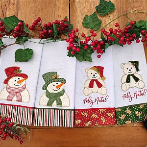 NATAL - KIT 4 PANOS DE PRATO BORDADOS, 06 65CM X 44CM