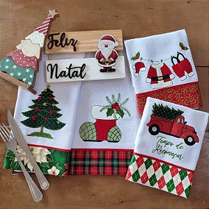 NATAL - KIT 4 PANOS DE PRATO BORDADOS 02, 65CM x 44CM